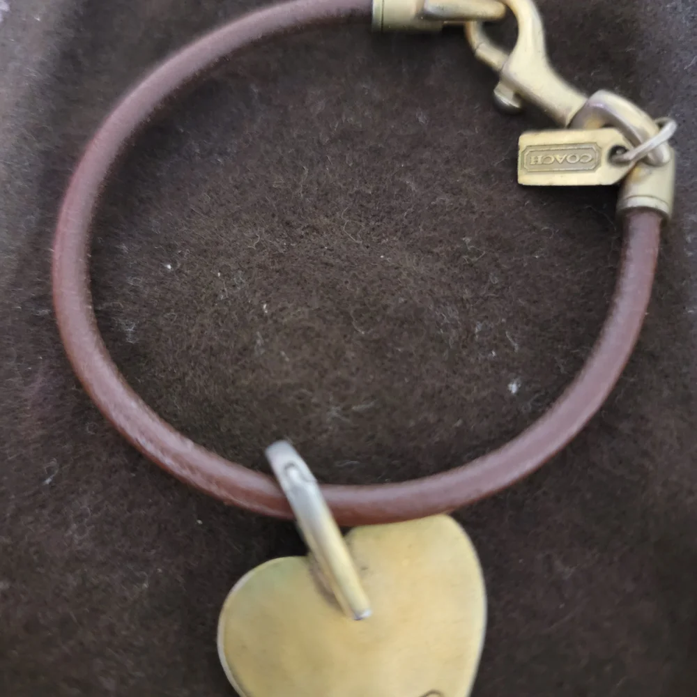 Coach Leather And Gold Heart Charm on Brown Bracelet - Picture 2 of 4